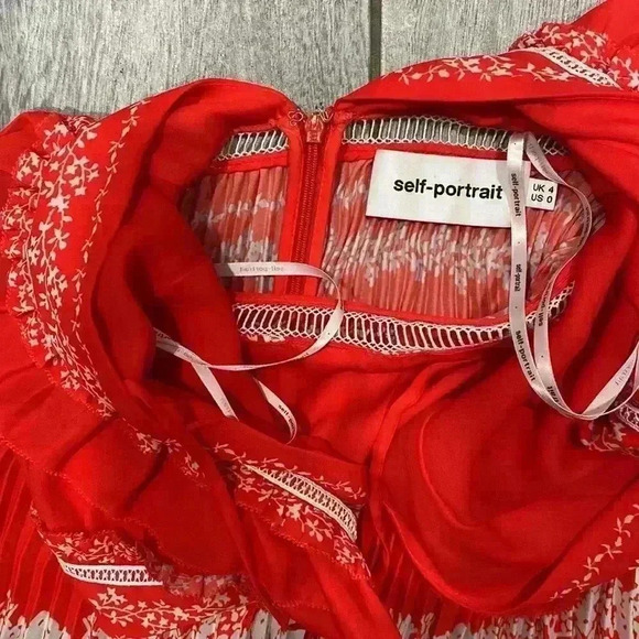 Self-Portrait Flower Spell Chiffon Ruffle Pleated Maxi dress Size UK4 US0​ - Picture 8 of 10